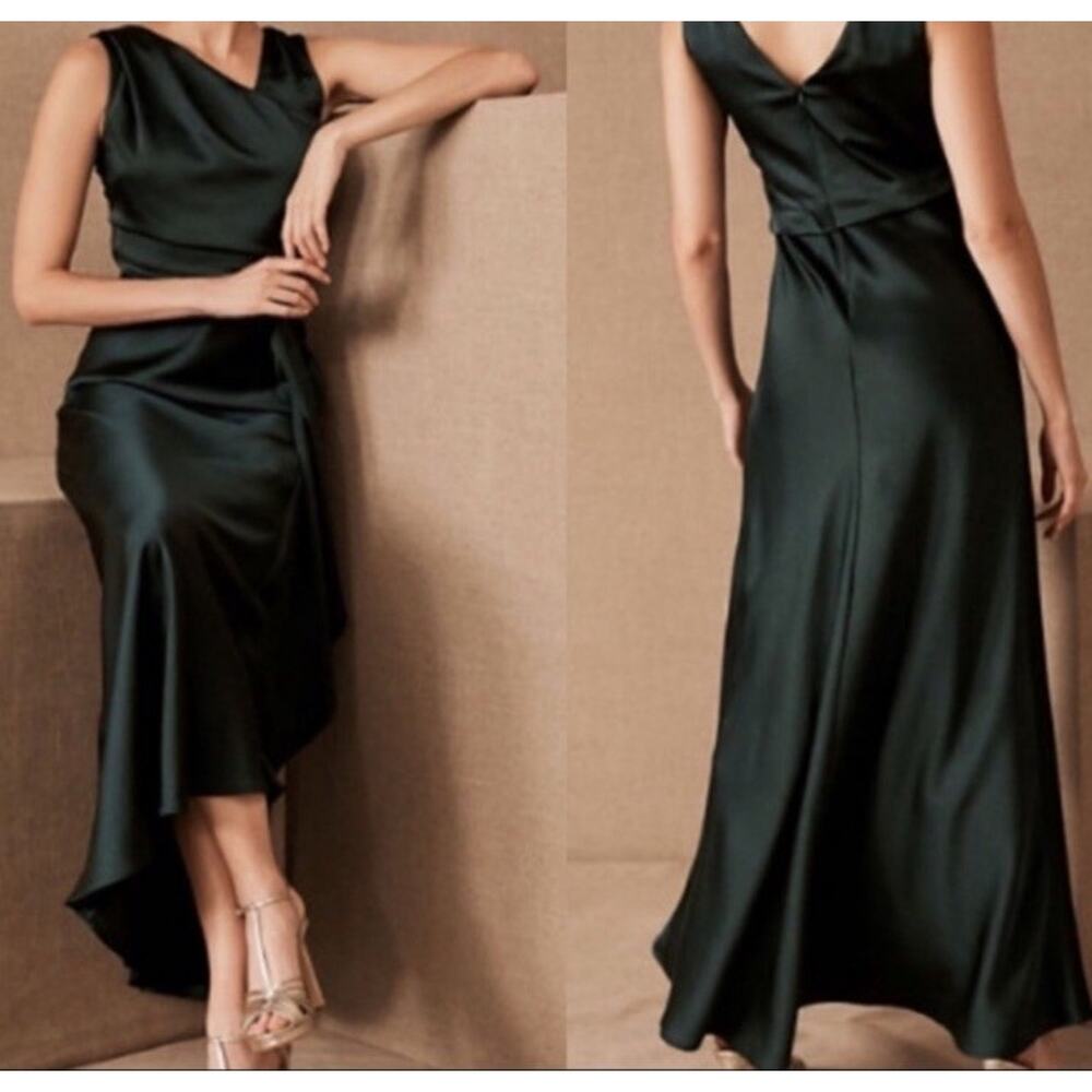 NWT BHLDN Espen Satin Gown Sz 8 Maxi Green Dress Bridesmaid Romance Drapey